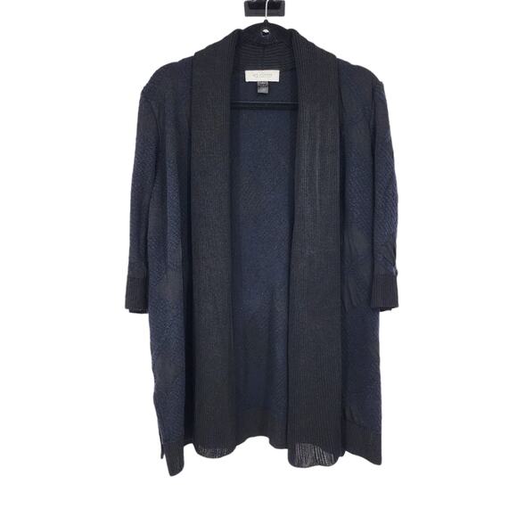 St. John Separates Black Heavy Knit 3/4 Sleeve Open Front Sweater Size Large - Picture 1 of 4